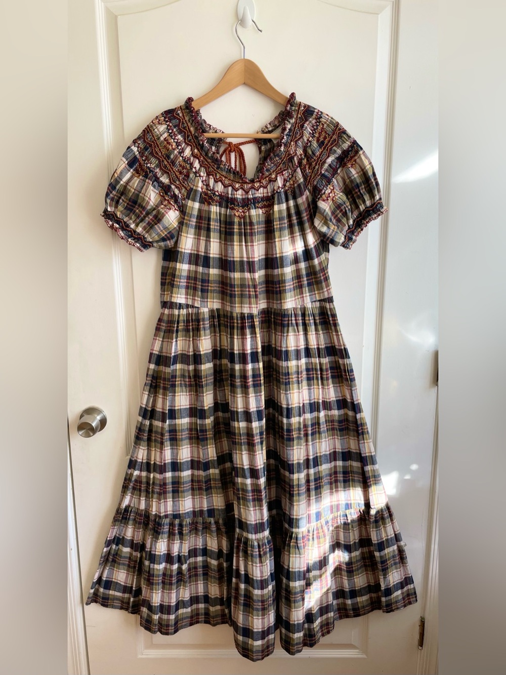 The Great The Sea Glass Plaid Embroidered A-Line Dress Size 1 Peasant Prairie